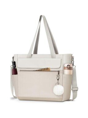 Women Gray With White Multi-Pocket Waterproof Canvas Tote Bags with Zipper
